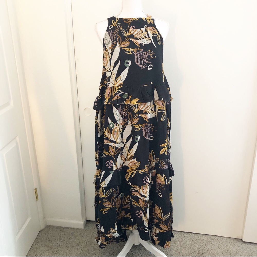 Free People Black Floral Maxi Dress with Yellow & Cream Accents - Picture 4 of 7